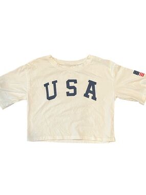 USA Graphic Crop Top - White